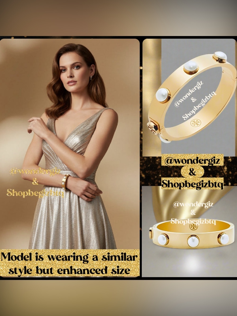 🆕 Tory Burch Authentic Metal Logo & Stud Pearls Swarovski Crystal Cuff Bracelet